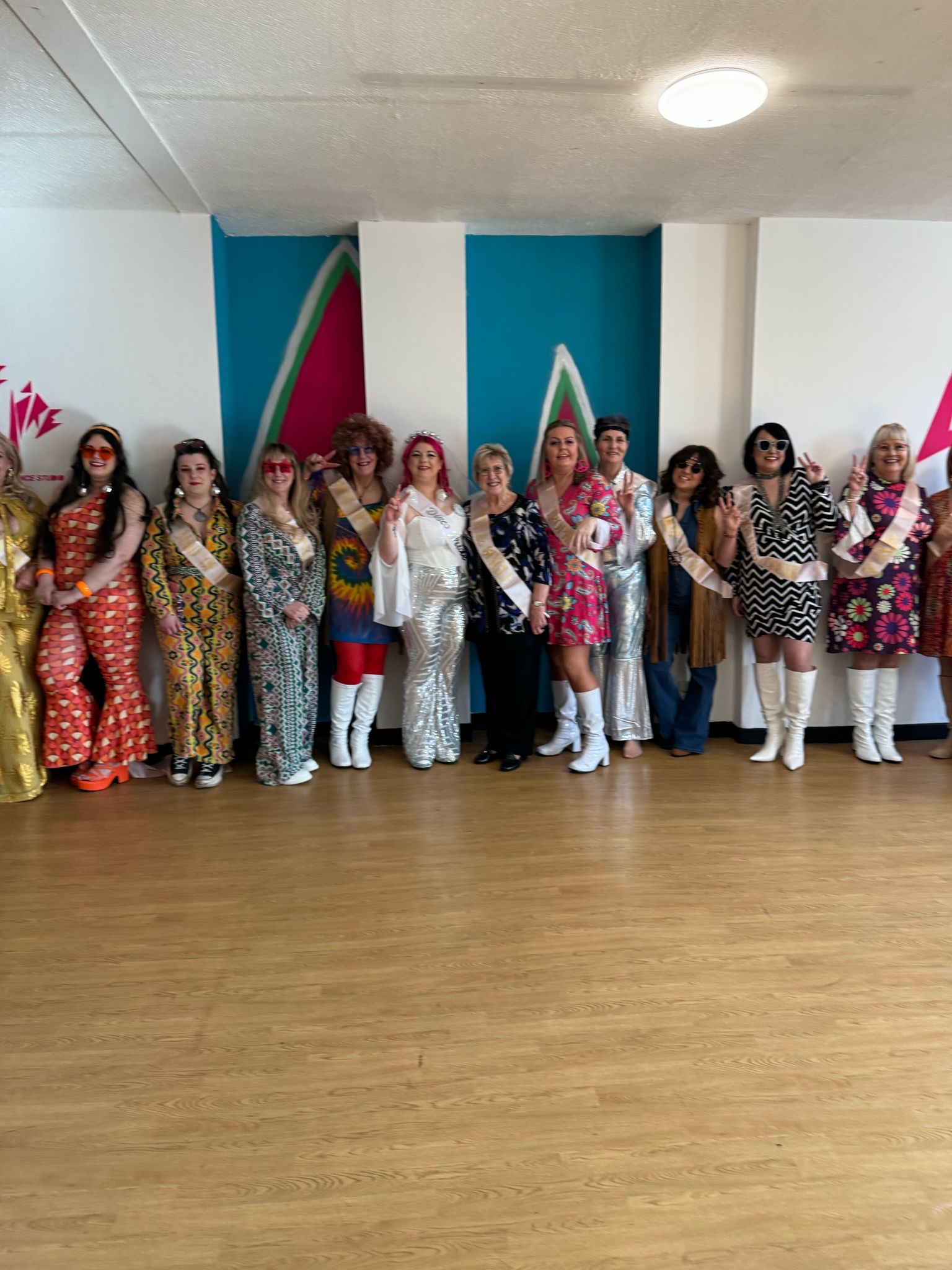 Mamma Mia hen party dance class Leeds - group performing Dancing Queen with Greek island moves